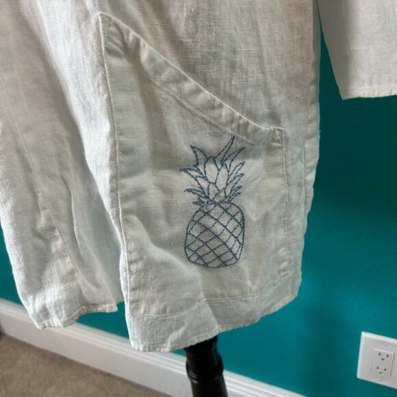 Reformation Martina Pineapple Linen Tunic Dress Pocket TIe Neck Mini Size XL - Picture 4 of 6